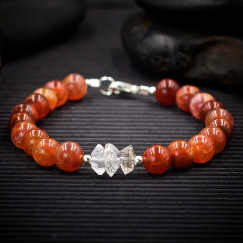 Fire Agate And Herkimer Diamond Bracelet - Handmade To Order